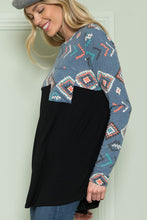 Load image into Gallery viewer, Plus Geometric Solid Contrast Long Sleeve Pocket T
