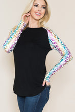 Load image into Gallery viewer, Solid Top with Rainbow Leopard Long Sleeves
