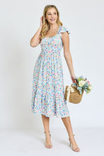 Load image into Gallery viewer, Flutter Sleeve Ditsy Floral Chevron Sundress
