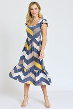 Load image into Gallery viewer, Flutter Sleeve Ditsy Floral Chevron Sundress
