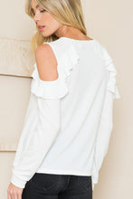 Load image into Gallery viewer, Plus Solid Long Sleeve Open Shoulder Ruffle Top

