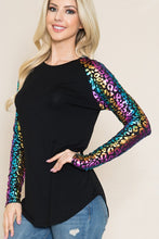 Load image into Gallery viewer, Solid Top with Rainbow Leopard Long Sleeves
