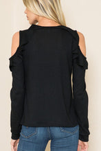 Load image into Gallery viewer, Plus Solid Long Sleeve Open Shoulder Ruffle Top
