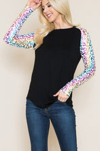 Load image into Gallery viewer, Plus Solid Top with Rainbow Leopard Long Sleeves
