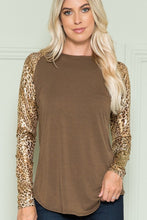 Load image into Gallery viewer, Plus Solid Top with Leopard Long Sleeves
